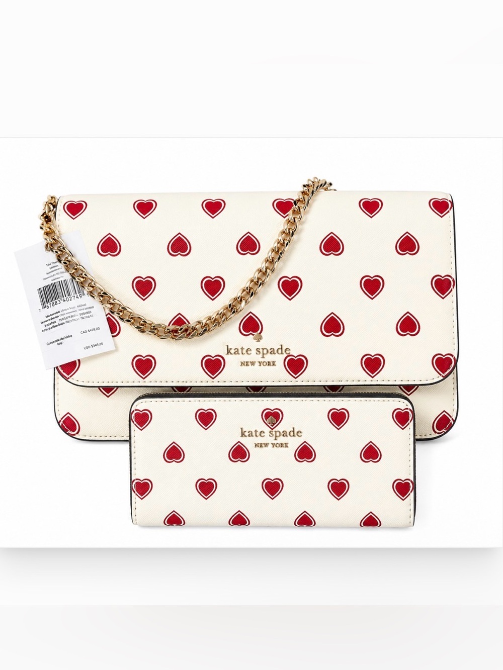 Kate Spade NWT Madison Heartfelt Geo Flap Crossbody & Matching Wallet Set